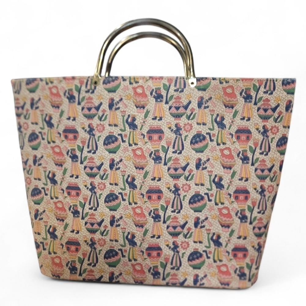 Vintage Folk Art Tapestry Tote – Collector Bohemian Statement Bag